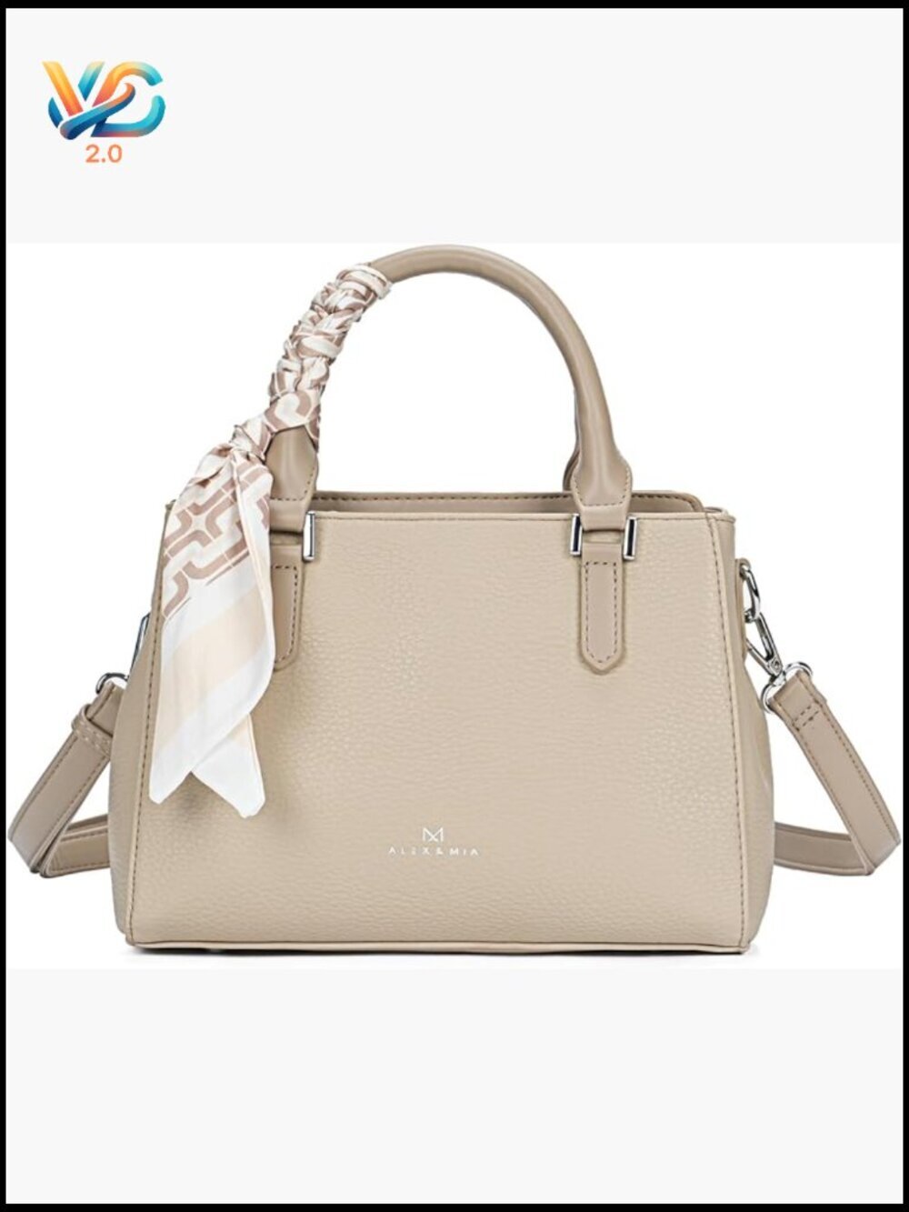 Small Vegan Leather Satchel with Detachable Scarf, Crossbody Purse
